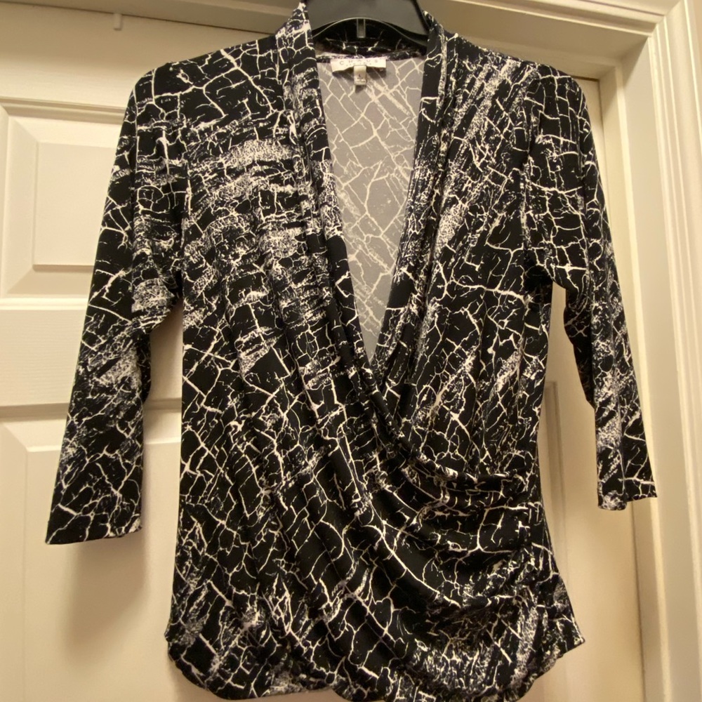 Chaus Black & White Faux Wrap Top